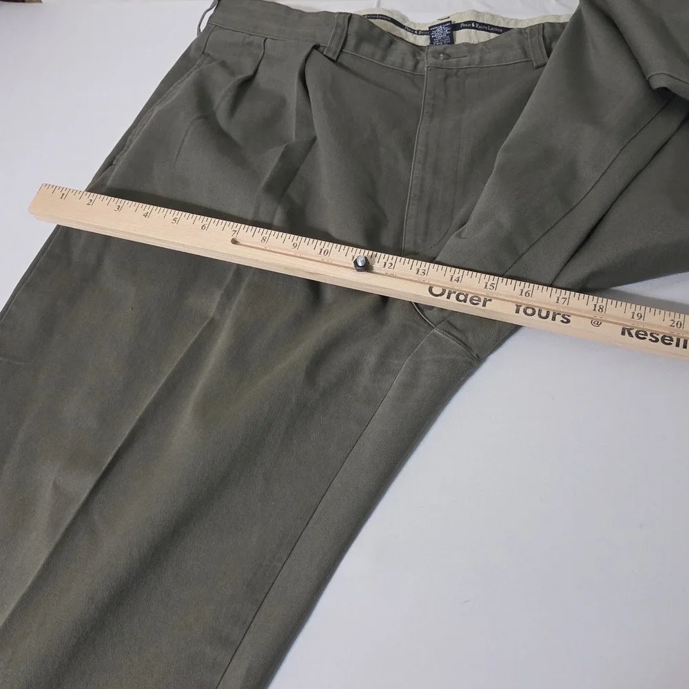 VTG Polo Ralph Lauren Chino Pants Mens 40x32 Olive Green Pleated Cotton Trousers